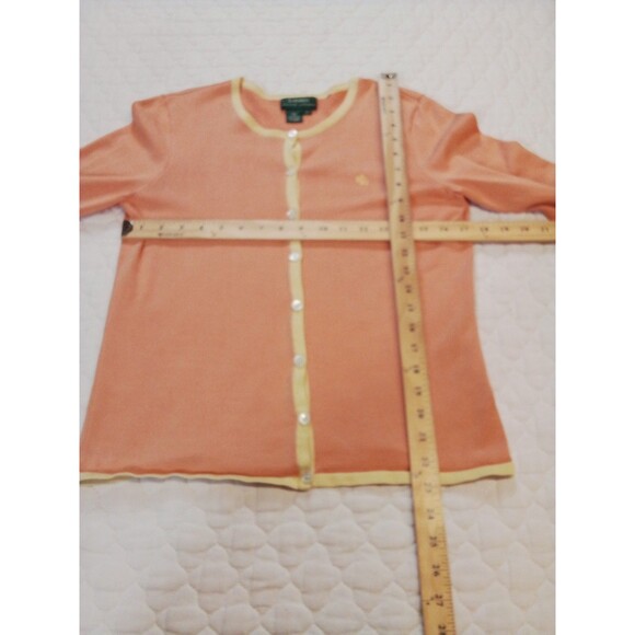 Women's Ralph Lauren Green Label Cardigan Peach Yellow Accents Size Large - Picture 10 of 13